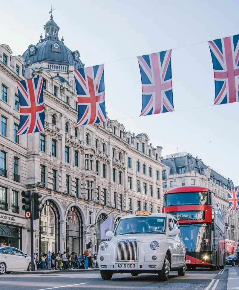 London with taxi and double decker bus on Regent's Street